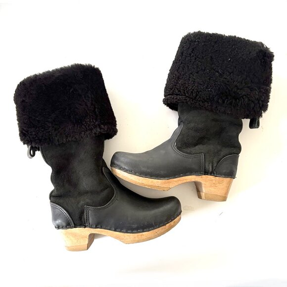No. 6  Shearling Clog Boot, Black Suede, Size 38 / 7.5 - Picture 1 of 9